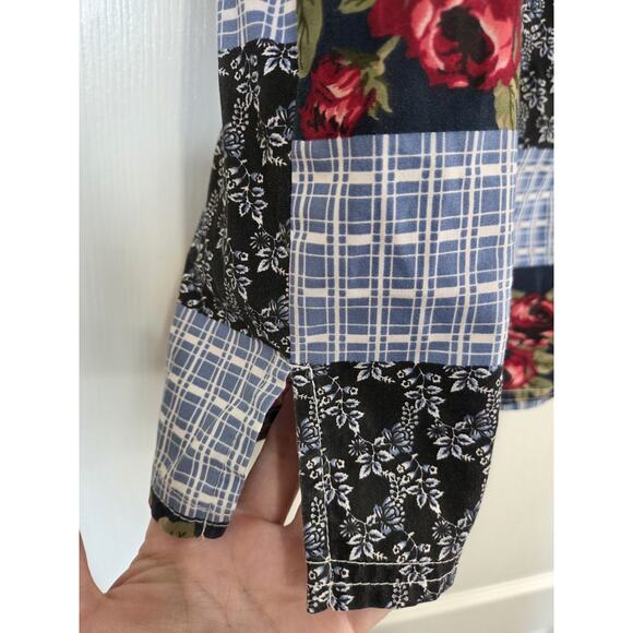 Vintage Bobbie Brooks Patchwork Rose Floral Plaid Buttondown Shirt, Plus 22W/24W - Picture 6 of 12
